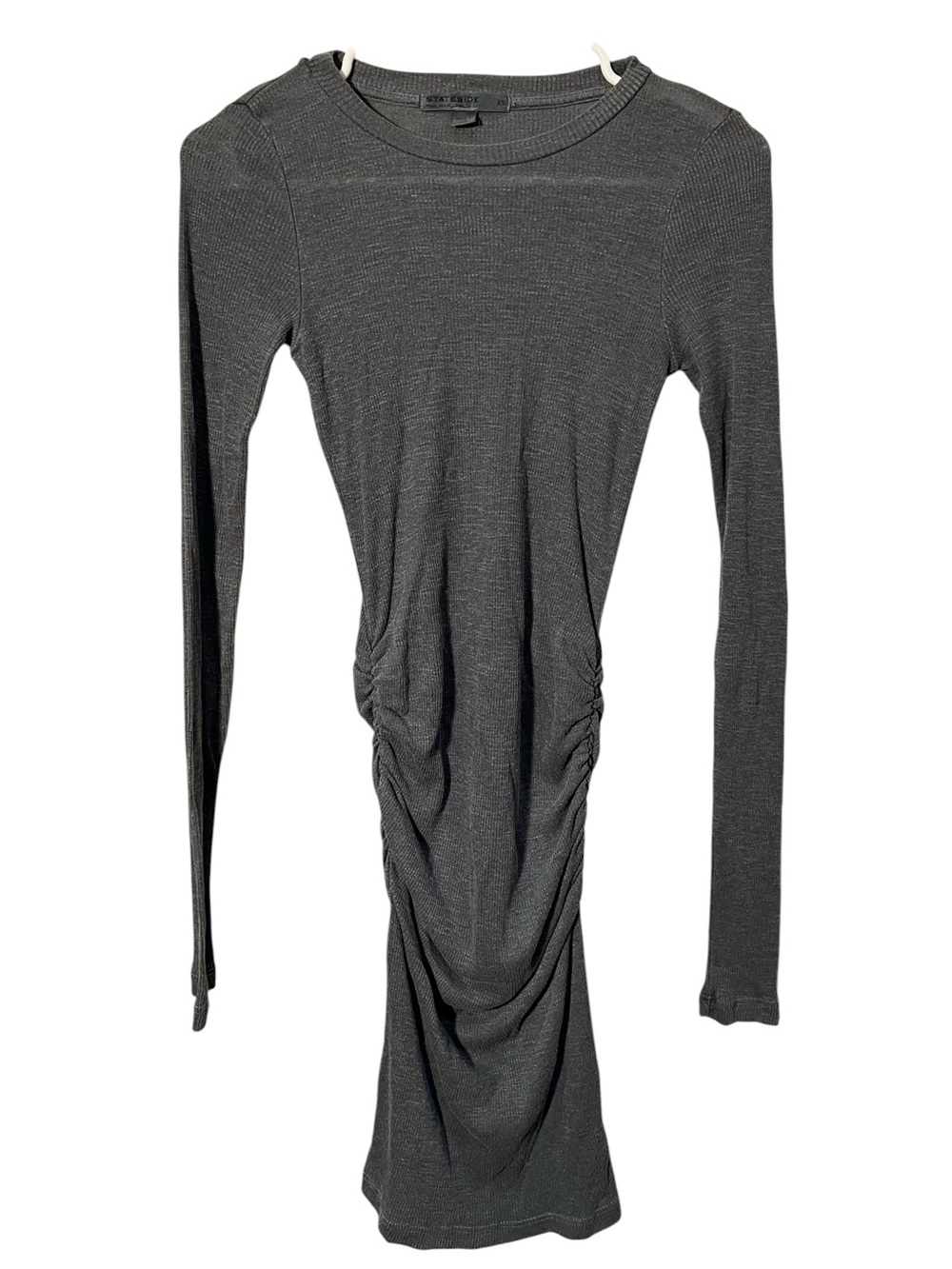 Stateside Women’s Sz XS Kate Ribbed Dress Bodycon Midi Length Dark Gray Long Slv